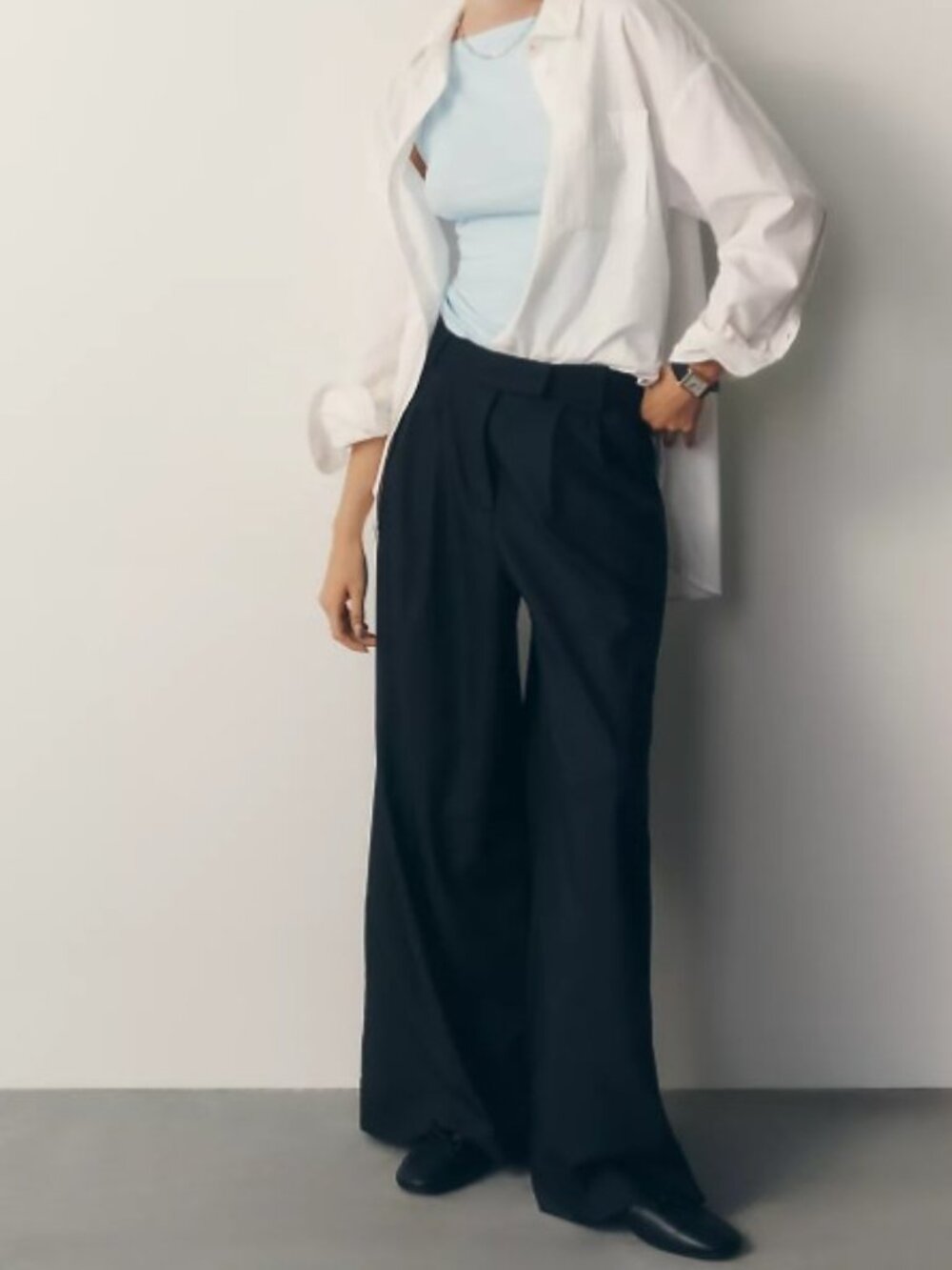 Whiteroom & Cactus Pleated Black Wide Leg Trouser Pants M